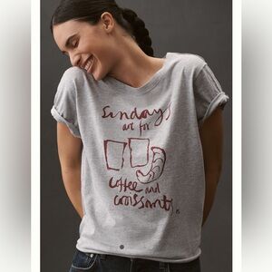 Anthro Olivia Sewell Graphic Tee - Sundays Are For Coffee and Croissants 1X